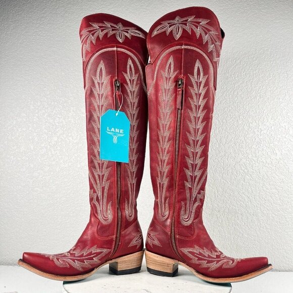 Lane LEXINGTON Over the Knee Womens Cowboy Boots 5.5 Red Western Cowgirl Lace Up - Picture 7 of 10